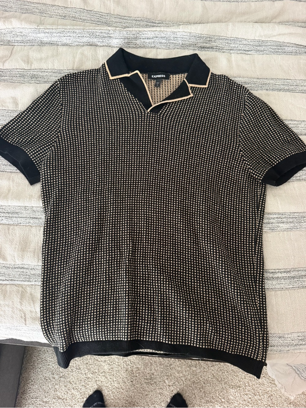 Express Black Polo with Cream Dot Pattern